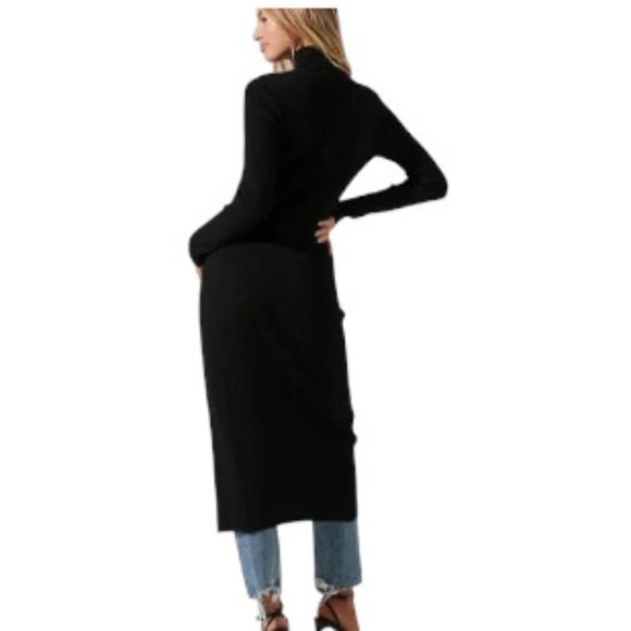 Cloud & Moon Chic Sexy Slim Fit Turtleneck Split High Black Duster Top - Picture 3 of 9